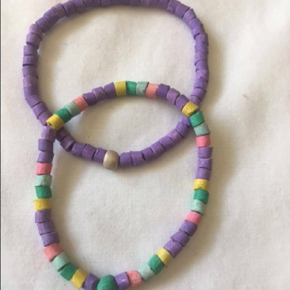 2 Boho Beaded Friendship Bracelets Stretchy Hand Dyed Beads